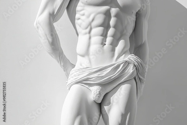 Fototapeta men's body perfectly sculpted abs and a subtle V-line , perfect shape, high detail, in style of fashion magazine cover , in shape, healthy lifestyle ,firm body	
