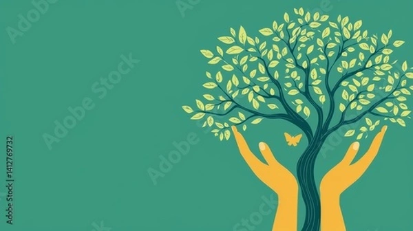 Fototapeta Two hands gripping a sturdy tree trunk symbolizing strength, connection to nature, and environmental appreciation