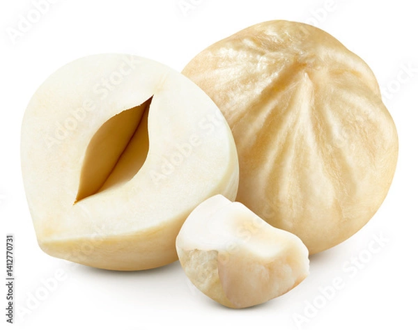 Fototapeta Hazelnut isolated on white background. Hazelnut Clipping Path. Hazelnut macro shooting