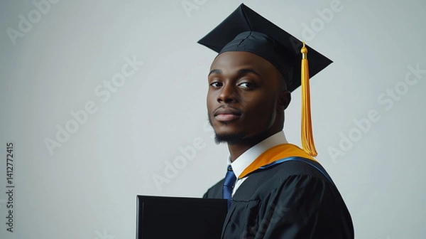 Obraz Graduation Portrait of Young African American Man in Cap and Gown