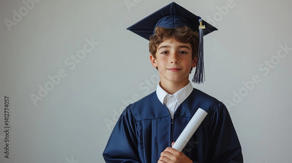 Obraz Young Boy Celebrating Graduation with a Diploma in Hand
