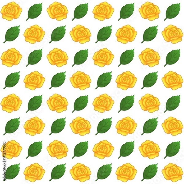 Obraz Green leaves, Yellow rose pattern background, plaid pattern, suitable for use as wallpaper, backdrop, postcard, back