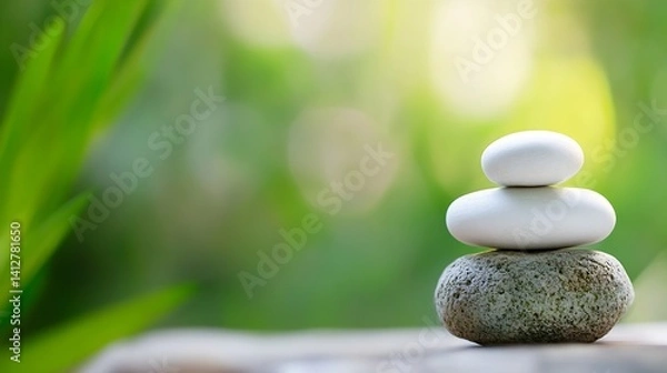 Fototapeta Stacked Smooth Stones in a Zen Garden Setting for Meditation and Relaxation : Generative AI