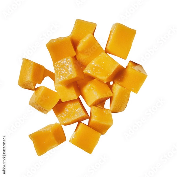 Fototapeta Sliced mango cubes food photography bright environment top view freshness concept