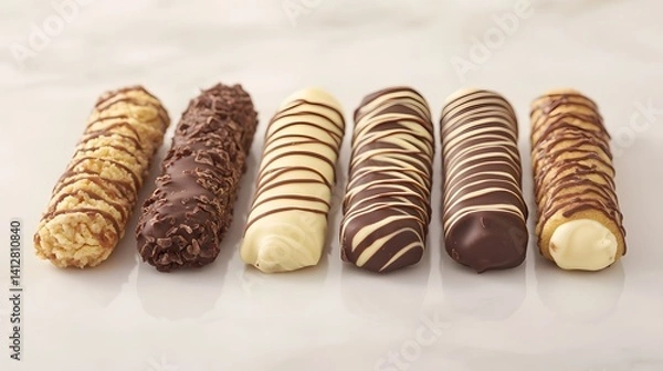Fototapeta Assorted Chocolate Covered Cream Filled Biscuits Cookies