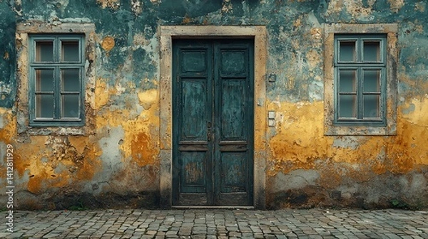 Obraz Aged facade with weathered door and windows