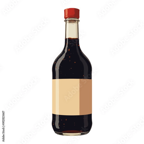 Obraz Soy Sauce in Blank Bottle with Red Cap Isolated Hand Drawn Vector Illustration Flavoring Bottle