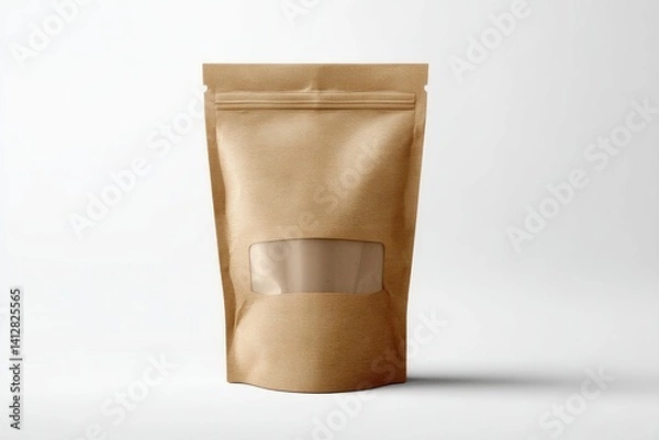 Fototapeta Recycled kraft paper food pouch with window.