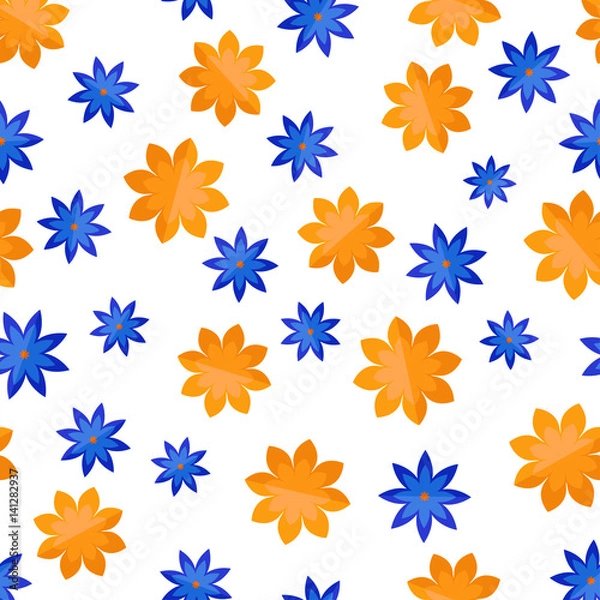 Fototapeta Seamless pattern with flowers in flat style