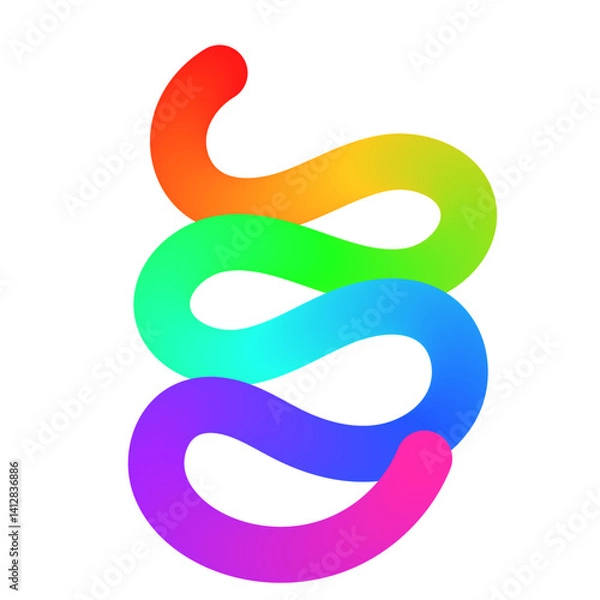 Fototapeta Abstract wavy gradient background with colorful squiggle lines, neon ribbon shapes, fluid swirl pattern, and curved 3D design elements. Flat vector illustration isolated on white background.