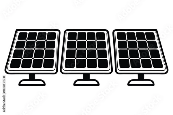 Fototapeta set of Solar Energy Icons in Black Silhouette, Solar Panel Icons for Renewable Energy Projects. Minimalist Vector Set of Solar Panel Designs