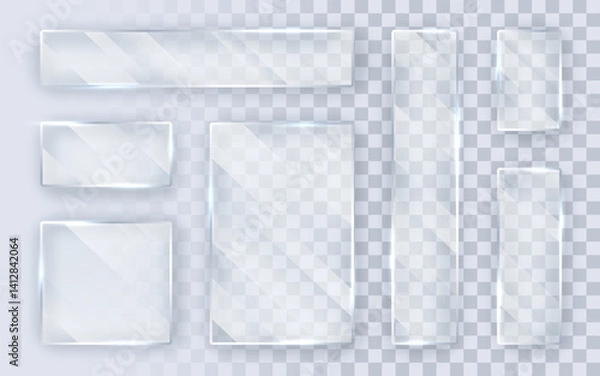 Obraz Glass plates set. Glass banners on transparent background. Flat glass. Vector illustration