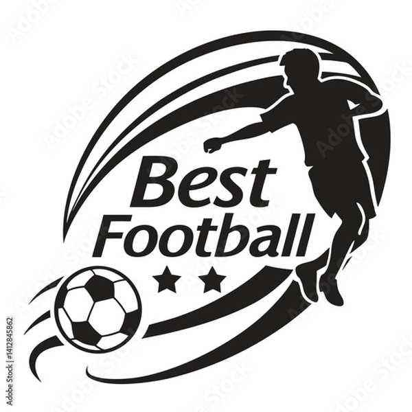 Obraz Football player icon vector illustration depicts a soccer game silhouette with a player kicking the ball in a fun sport