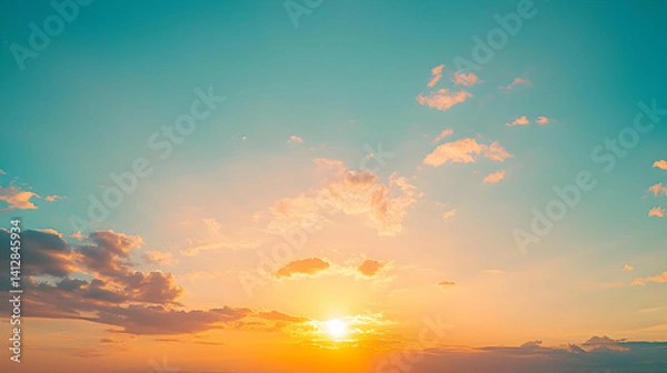 Fototapeta Sunset Sky Panorama With Fluffy Clouds