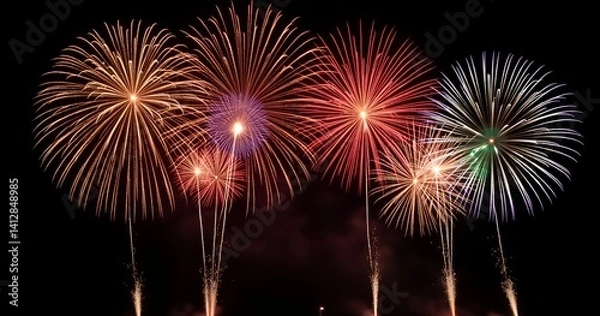 Fototapeta Vibrant Fireworks Explosion in Dark Sky
