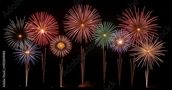 Fototapeta Vibrant Fireworks Explosion in Dark Sky
