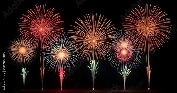 Fototapeta Vibrant Fireworks Explosion in Dark Sky