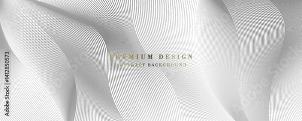 Obraz White abstract background design. Modern wavy line pattern in monochrome colors. Premium stripe texture for banner, business backdrop. Dark horizontal vector template