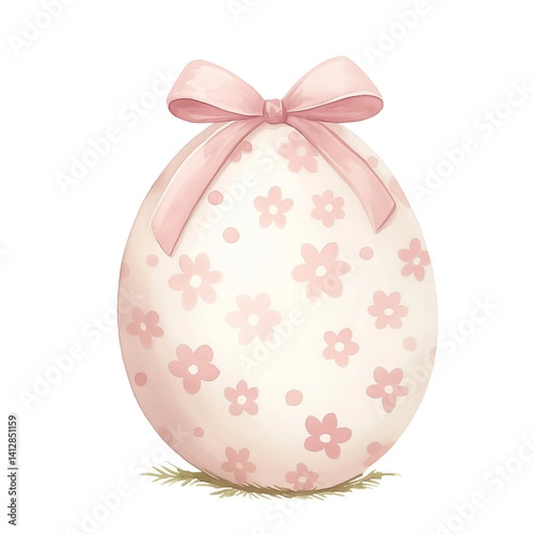 Fototapeta Pink easter egg with flower and bow on transparent background