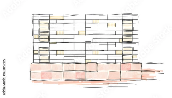 Fototapeta Modern geometric-tiled feature wall, color sketch. with white shades