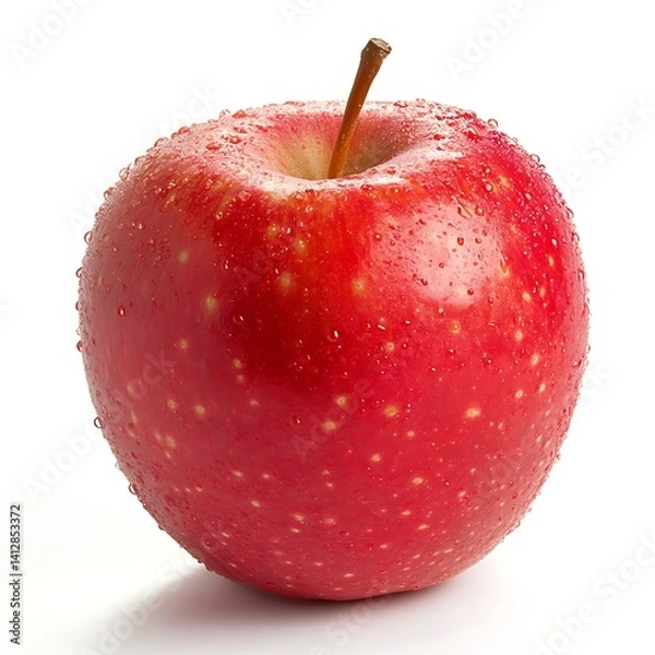 Fototapeta Red apple with natural water droplets, perfect for healthy food concept