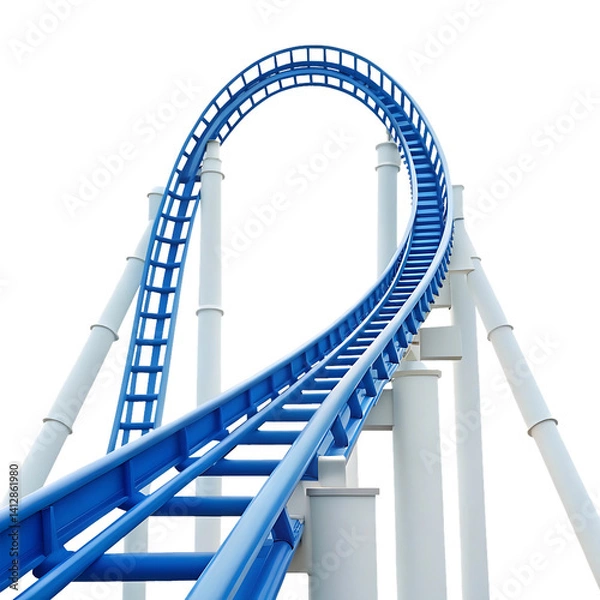Obraz Blue roller coaster track against white background