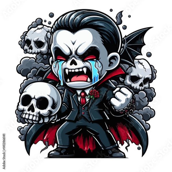 Fototapeta Crying Vampire Cartoon with Skulls