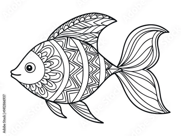 Fototapeta Betta fish coloring page for a children's book with colorful examples. Image in vector format. Great coloring activity for children and toddlers