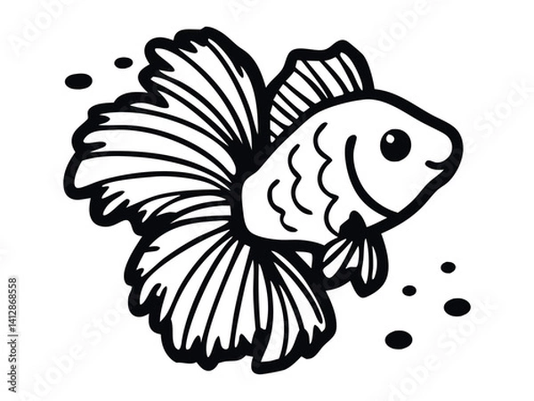 Fototapeta Betta fish coloring page for a children's book with colorful examples. Image in vector format. Great coloring activity for children and toddlers