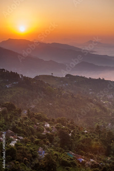 Fototapeta Morning at Sarangkot view point near Pokhara in Nepal