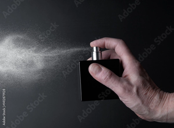 Obraz Spraying man`s perfume bottle on a dark background