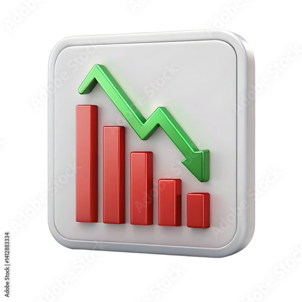 Fototapeta Stock market loss 3D icon isolated on white background
