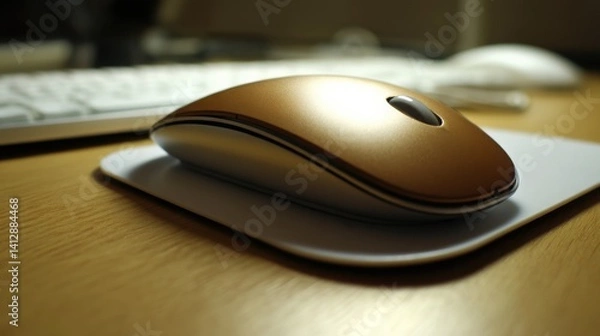 Obraz Computer mouse placed on a desk representing interface action with a clean design aesthetic on white card