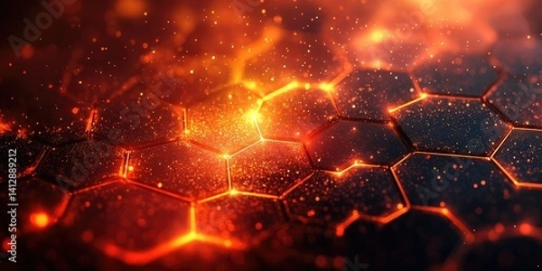 Fototapeta Modern abstract background with glowing hexagons and fiery hues for dynamic designs