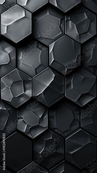 Fototapeta Hexagonal pattern with intricate texture on a black matte surface