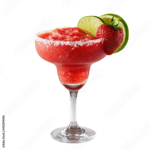 Fototapeta Refreshing frozen strawberry daiquiri with lime garnish studio shot culinary delight