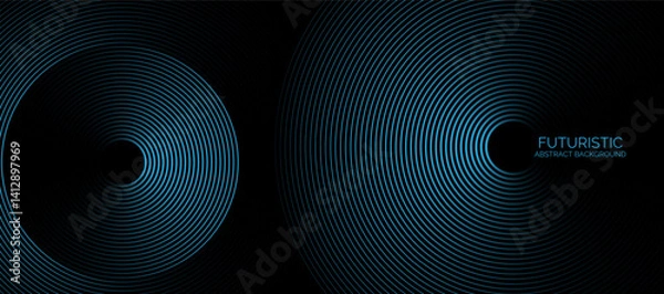 Fototapeta blue lines techno abstract background overlap layer on dark space with circles effect decoration. Modern graphic design element stripes style concept