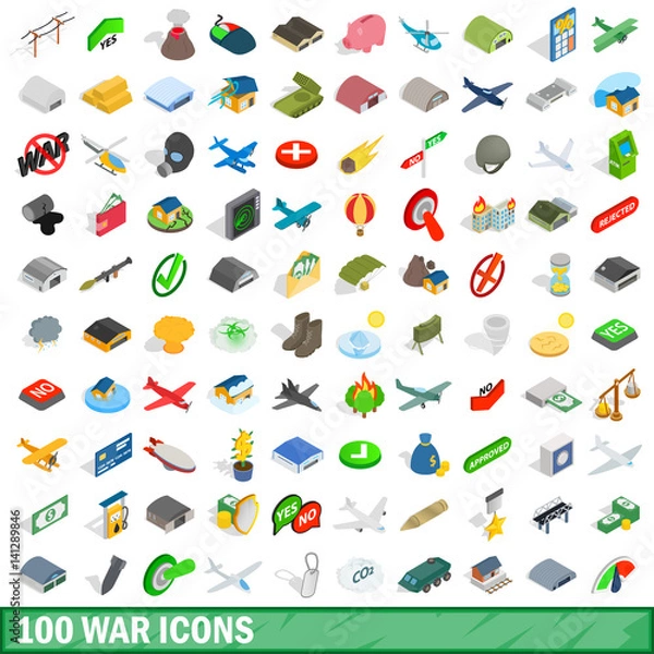 Obraz 100 war icons set, isometric 3d style