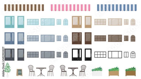 Fototapeta ドアと窓のイラスト素材セット