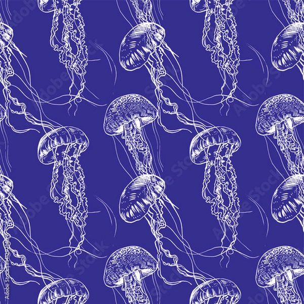 Fototapeta Vector illustration jellyfish. Painted by hand.