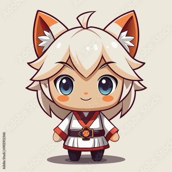 Fototapeta Cute anime character with fox ears and traditional outfit