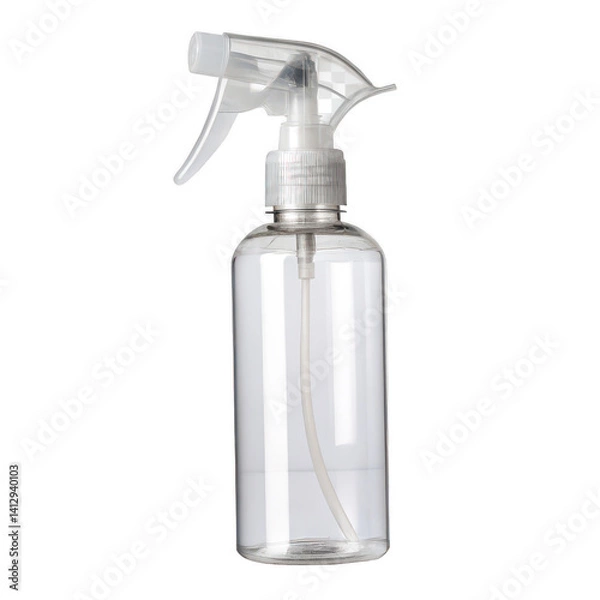 Obraz Transparent Plastic Spray Bottle Mockup Side View, Empty Container for Cleaning, Gardening, or Cosmetic Products