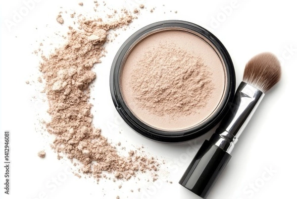 Fototapeta Liquid foundation and stylish makeup tools are neatly arranged on a clean surface