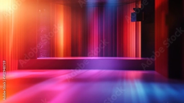 Fototapeta Recording an interview on camera in a television studio with a blurred background, demonstrating media technologies. Creation of a conceptual television studio