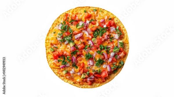 Fototapeta a small pizza with cheese, tomatoes, and red onions on a transparent background, PNG image, PNG file, Generative art.