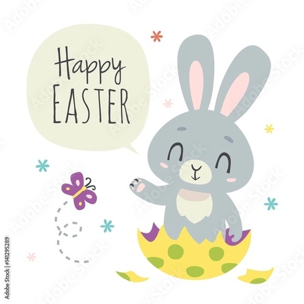 Obraz vector cartoon style easter bunny greeting card