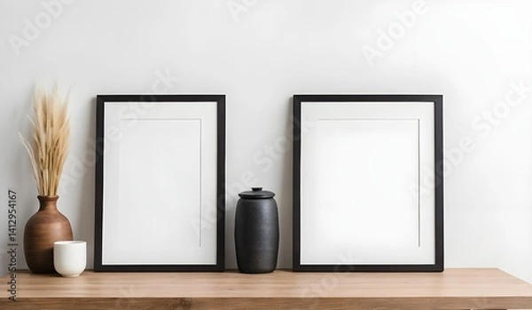 Fototapeta A White Frame and Lone Plant on an Empty Wall