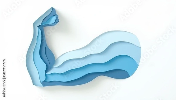 Obraz Abstract Bicep Flexing Arm in Blue Paper Cut Style
