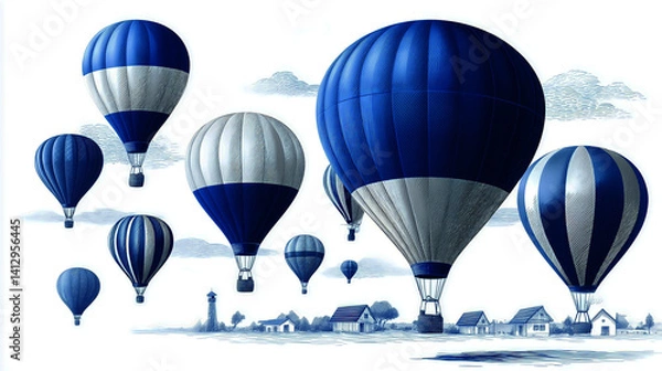 Fototapeta Background of cute illustration watercolor of hot air balloons in the sky.Wallpaper concept