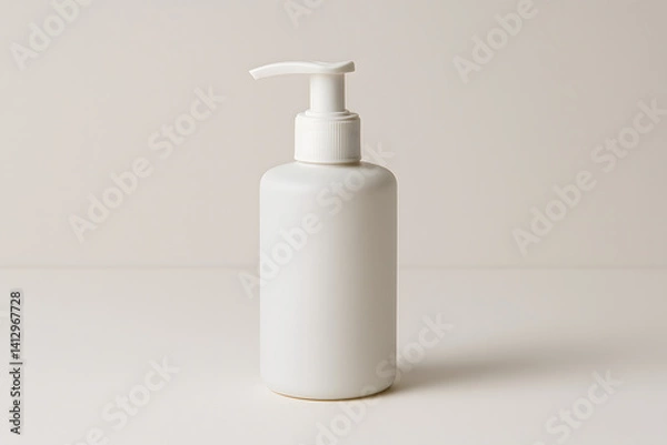 Fototapeta White pump bottle on a minimalistic background  